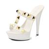 13/15CM High Heels Slippers Women Platform Sandals Rome Style Metal Rivet Chunk Heels Sexy T-band Summer Hollow Out Models Shoe