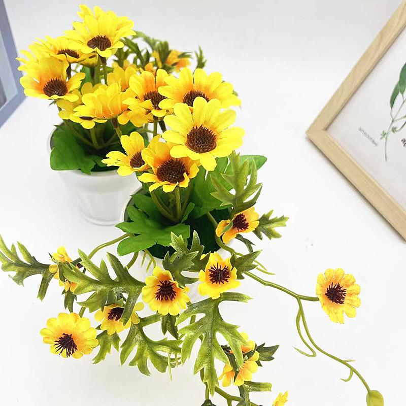 Faux Sunflower Green Plant Round Pot Patio Wedding And Photography Settings Prop