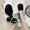 Bow Hollow Block Heel Single Shoes Women's Round Toe Shallow Mouth Pearl Chain Platform Heels