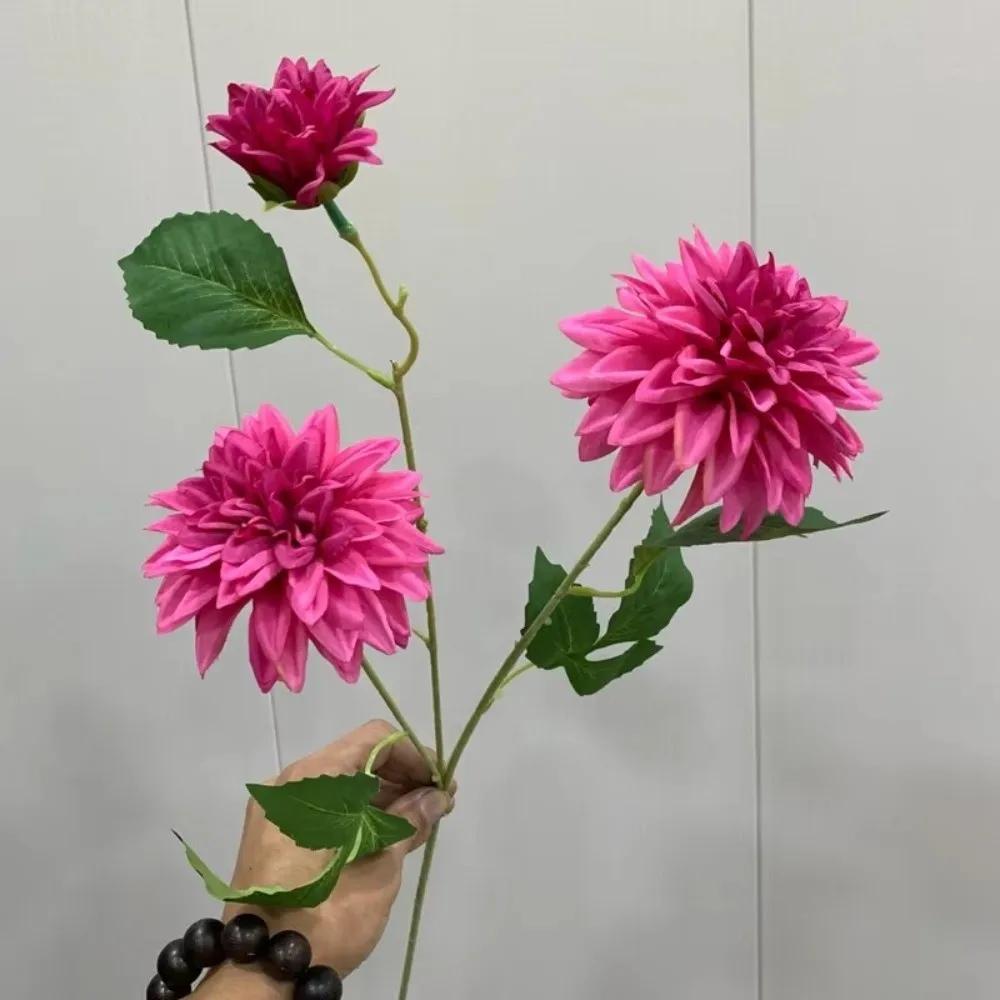 New 72cm Artificial Dahlia Flower 3 Heads Floral Arrangement Faux Flower Long Branch Hydrangea Flower Photography Prop