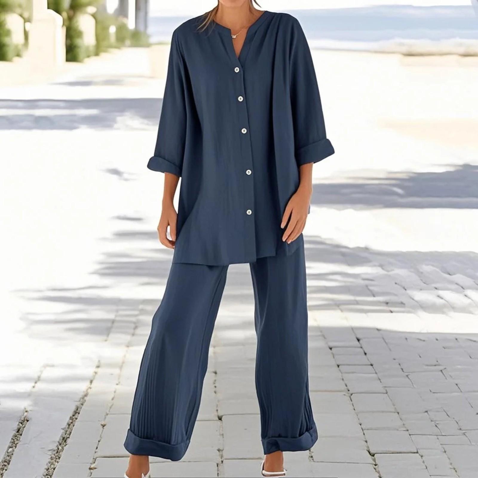 

Женский повседневный широкий комплект из 2 предметов XL синий