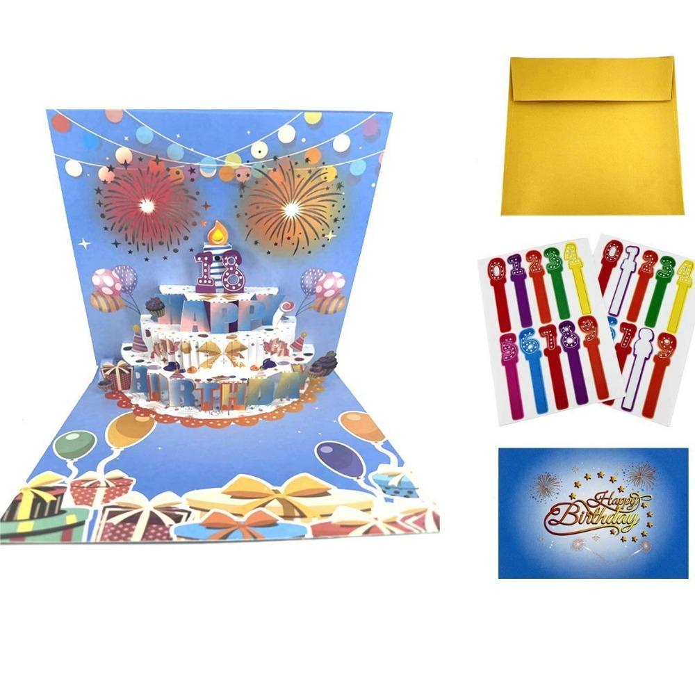 Multicolor Happy Birthday Cards Cartoon with Envelope Music Postcard Craft Music Lighting 3D Paper Carving Greeting Card