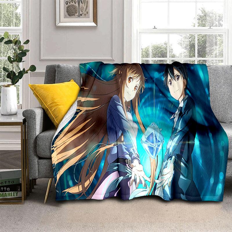 Sword Art Online SAO Novel Cartoon Blanket,Soft Throw Blanket for Home Bedroom Bed Sofa Picnic Travel Office Cover Blanket Kids