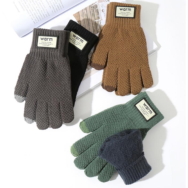Winter Men Knitted Gloves Touch Screen High Quality Male Mitten Thicken Warm Wool Cashmere Solid Color Men Business Gloves