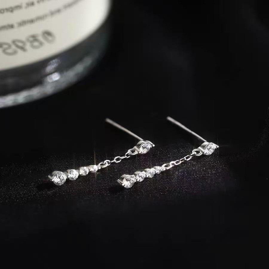 925 Sterling Silver Zirconia Tassel Stud Earrings - Elegant High-End 2026 Women's Accessory
