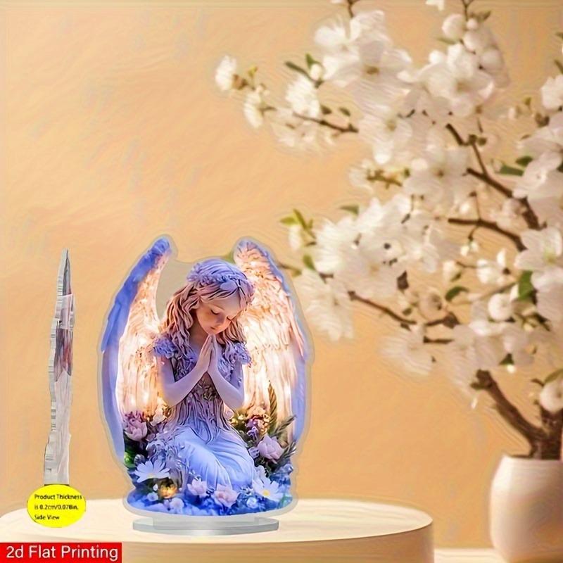 2D Flat Prayer Angel Acrylic Tabletop Decor, Flower, Suitable for Wall Decoration, Porch, Room, Villa, Accents Home, Hallway, or Workplace - Rustic Fa