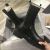 Martin Boots Women Autumn Winter Fleece British Medium Tube Platform Chelsea Boots Large Size Comfortable Warm