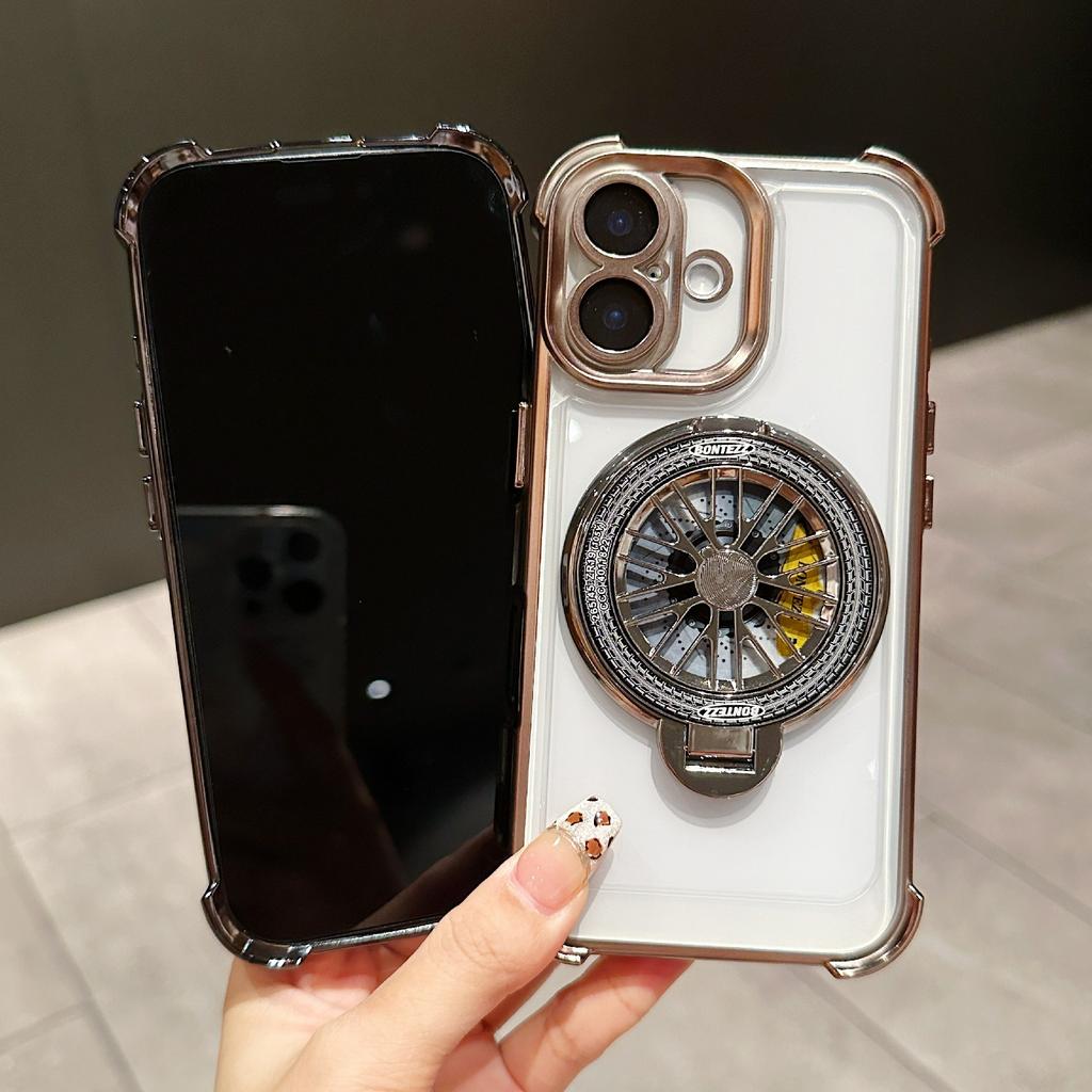 Pro iPhone 16 Magnetický kryt s otočným spinnerem a stojánkem, PC + TPU, s airbagy, kryt na mobil