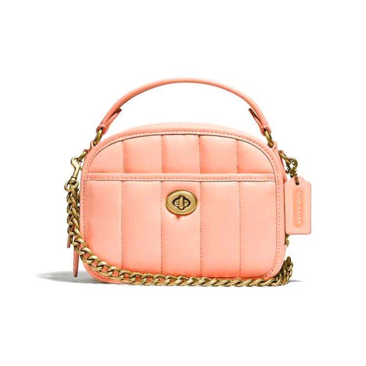 

New COACH Lunchbo Quilted Leather One Shoulder Crossbody Small Square Bag Handbag Women s Candy Pink C4678-B4S9W 17.0*6.1*13.0CM