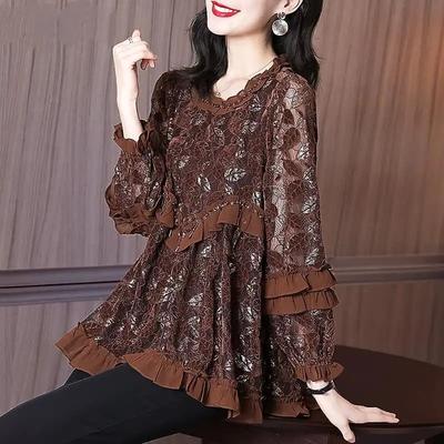 Spring Autumn Women Lace Blouse Women Temperament Versatile Loose Shirt