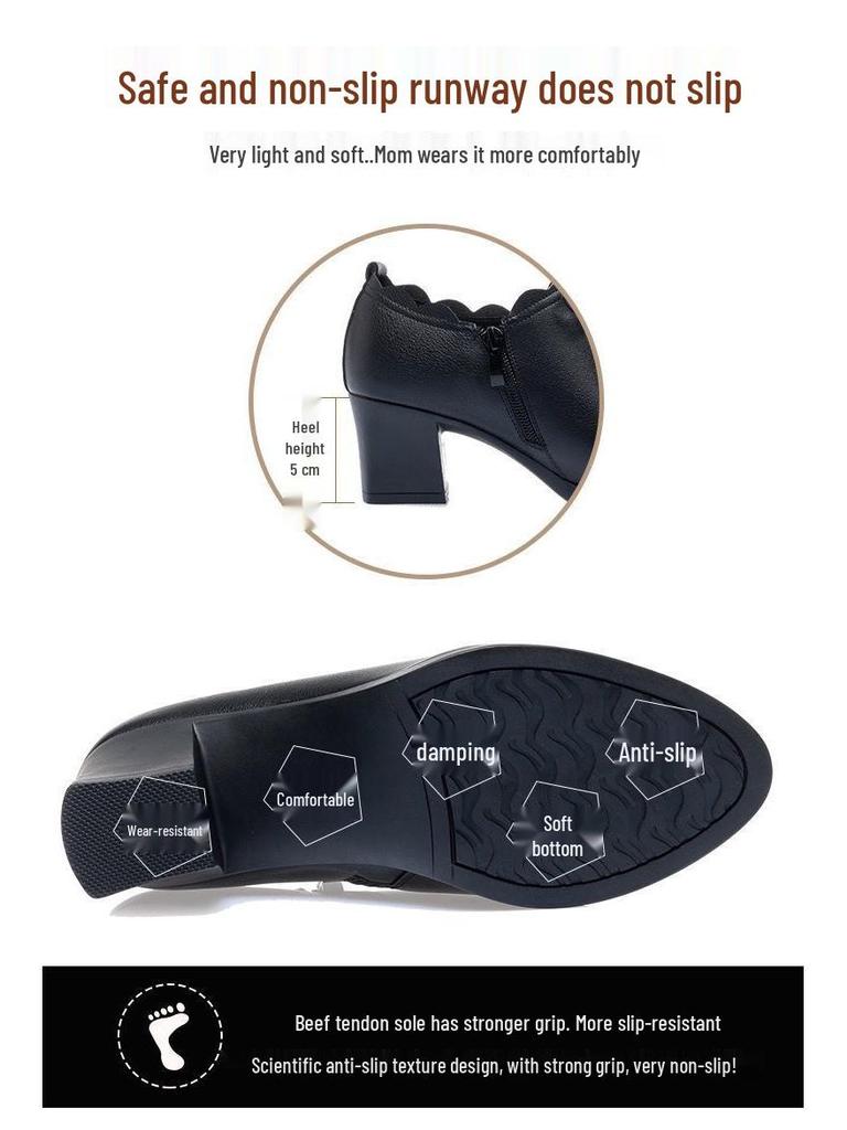 Spring 2023 Leather Bow Mid-Heel Shoes for Women