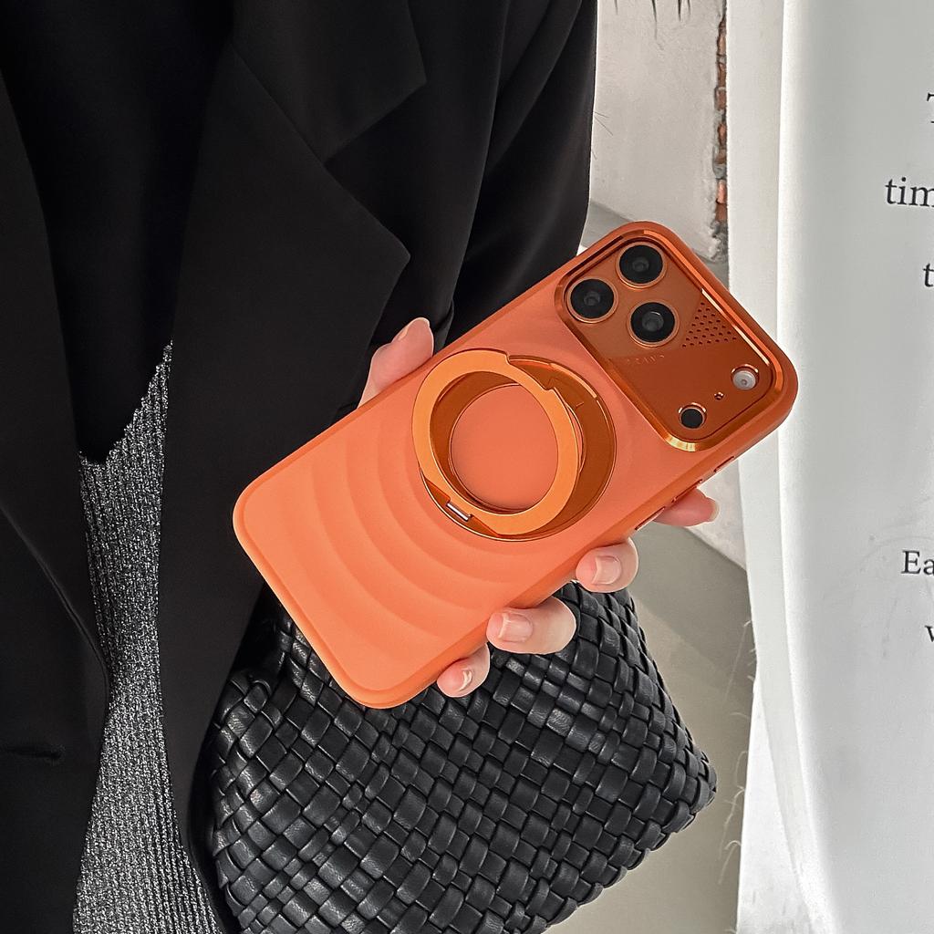 360-degree Rotating Bracket Magnetic Solid Color Phone Case for iPhone 17 Pro max Hardware lens protection For Magsafe Cover