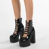 Sweet Style Women Pumps Fashion Patent Leather High Heel Boots Chunky Heel Ankle Boots Punk Style Platform Boots Mary Jane Pumps