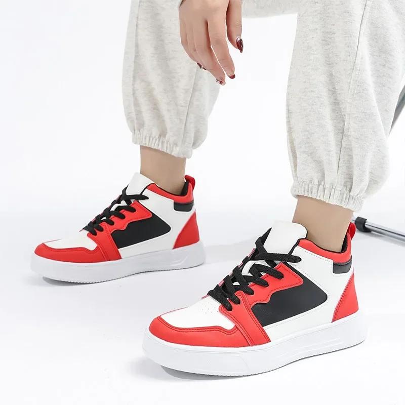 Autumn Unisex Trainers Women Men Fashion Sports Shoes Leather High-top Lace-up Casual Shoes Walking Jogging Platform Sneakers
