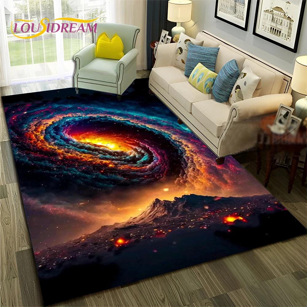 Galaxy Planet Star 3D Univers Weltraum Teppich Teppich für Zuhause Wohnzimmer Schlafzimmer Sofa Fußmatte Dekor,Kinderbereich Teppich Rutschfeste Bodenmatte