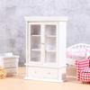 1:12 Dollhouse Miniature White Wooden Double Door Glass Display Cupboard Cabinet Showcase With Drawer Dollhouse Decor
