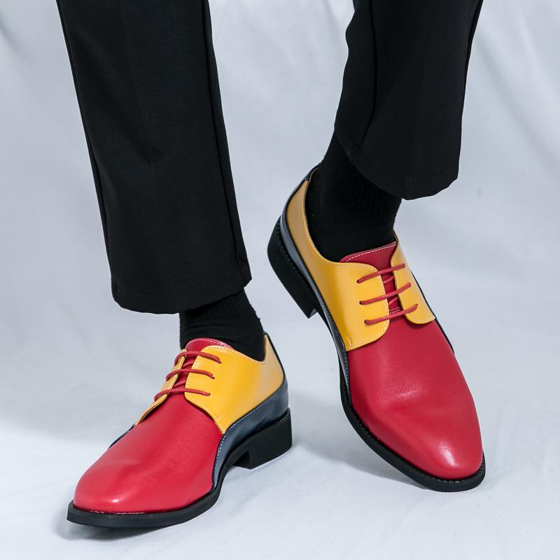 Three Color Combination Design Non Slip Artist Actor Flat Bottomed Pointed Tip Men Interesting Humorous Performance Oxford Shoes