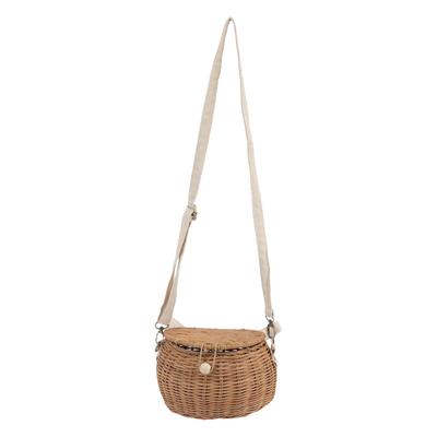 Yuvarlak Rattan Çanta Doğal Vintage Dokuma Omuz Rattan Çantası Kamp Fotoğrafçılık Seyahat Alışveriş için