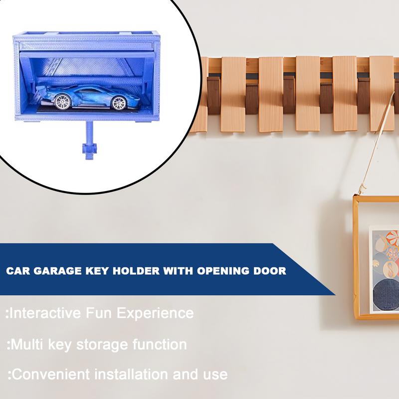 Schlüsselhalter für die Wand Holz Platzsparendes Schlüsselbrett Auto Garagenform Kleiderorganizer Haken mit Öffnungstür für Flur
