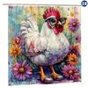 Whimsical Chicken Wearing Glasses & Floral Design Shower Curtain, Durable Polyester, Ideal for Vintage Bathroom Decor