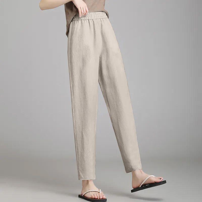 Women's High Waist Linen Harem Pants - Summer, Loose, Nine-Point, Ice Silk, Slimming, Casual, Thin.