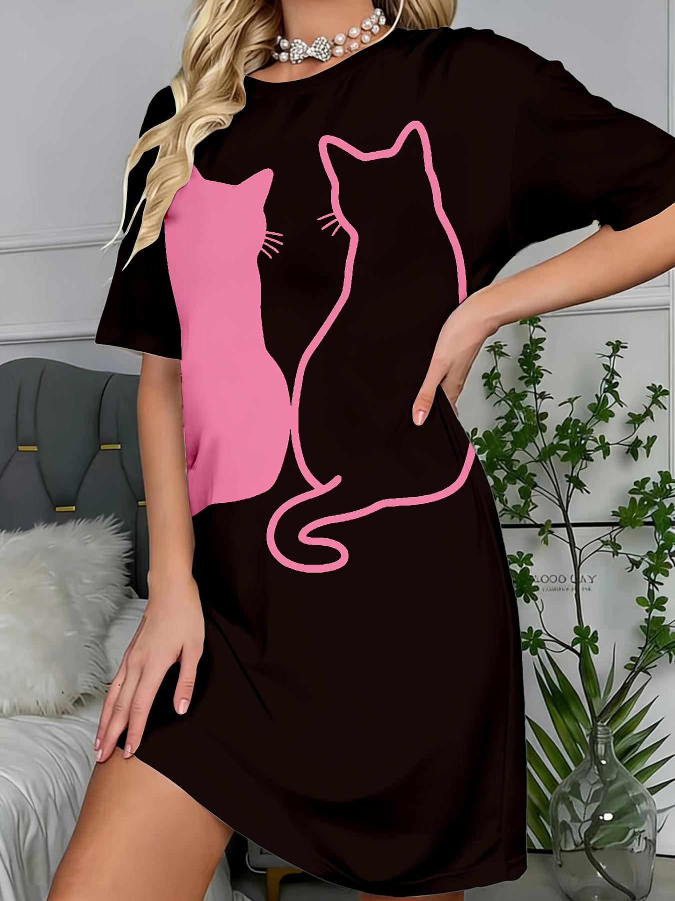 

Ladies Casual Color-Block Cat Print Night Dress Short Sleeve. Crew Neck. Loose Fit. Soft Fabric. Machine Washable. Suitable for All Seasons 9XL дубильная кора