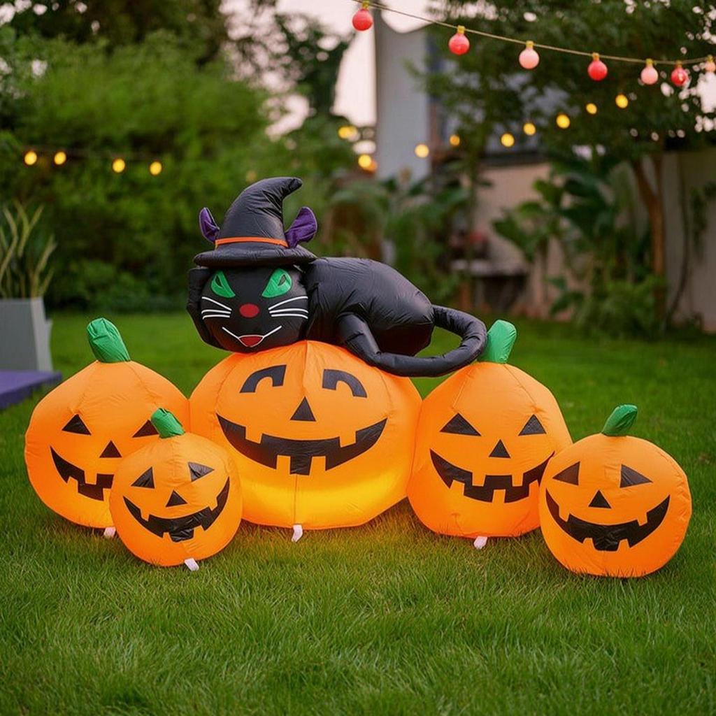 Inflatable Cat and Pumpkin Cute Bright Outdoor Halloween Decoration for Lawn