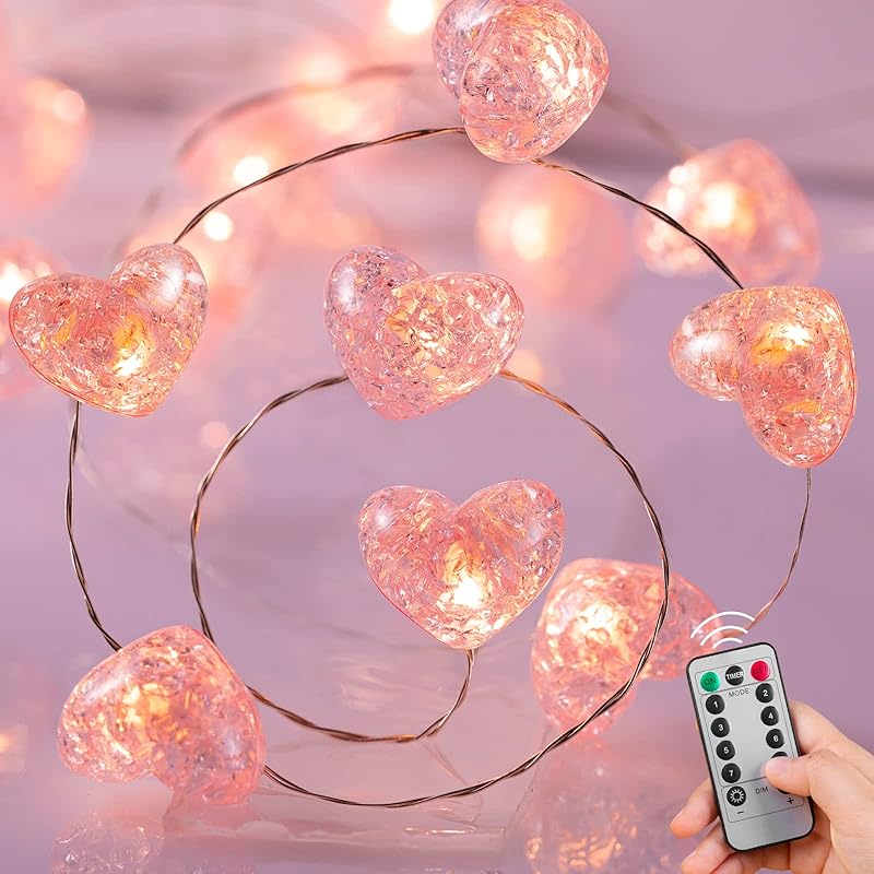 Pink Heart Fairy Lights розовый
