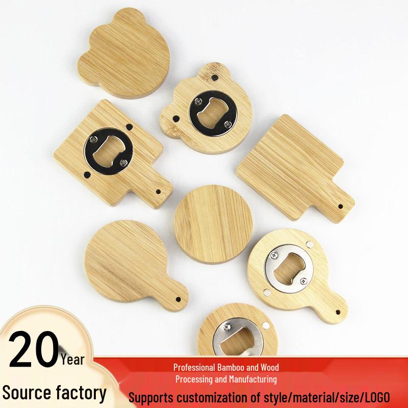 Magnetic Bamboo Wood & Stainless Steel Bottle Opener/Fridge Magnet Multi-functional Sticker, zkp-02.