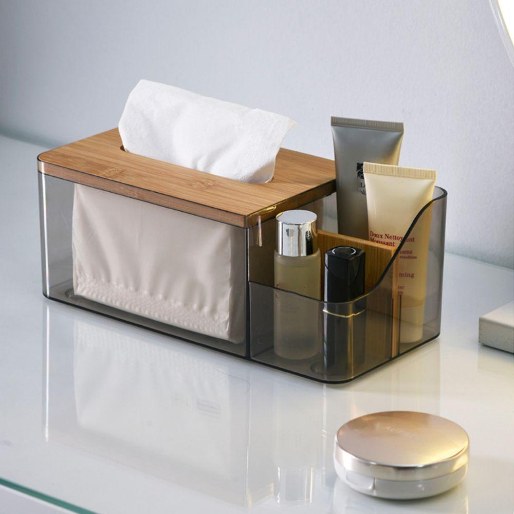 2 in1 Paper Towel Box Compartment Grid Transparent Tissue Box Multifunctional Large Capacity Napkin Organizer Table Decoration