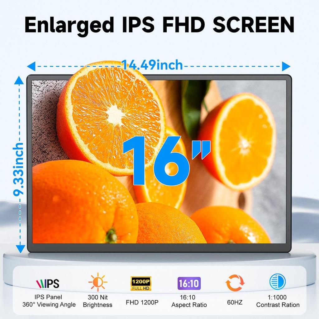Siaviala N2 16" Portable Monitor | 1920x1200 IPS | 360° Rotatable & Magnetic | Ultrahin 0.76kg