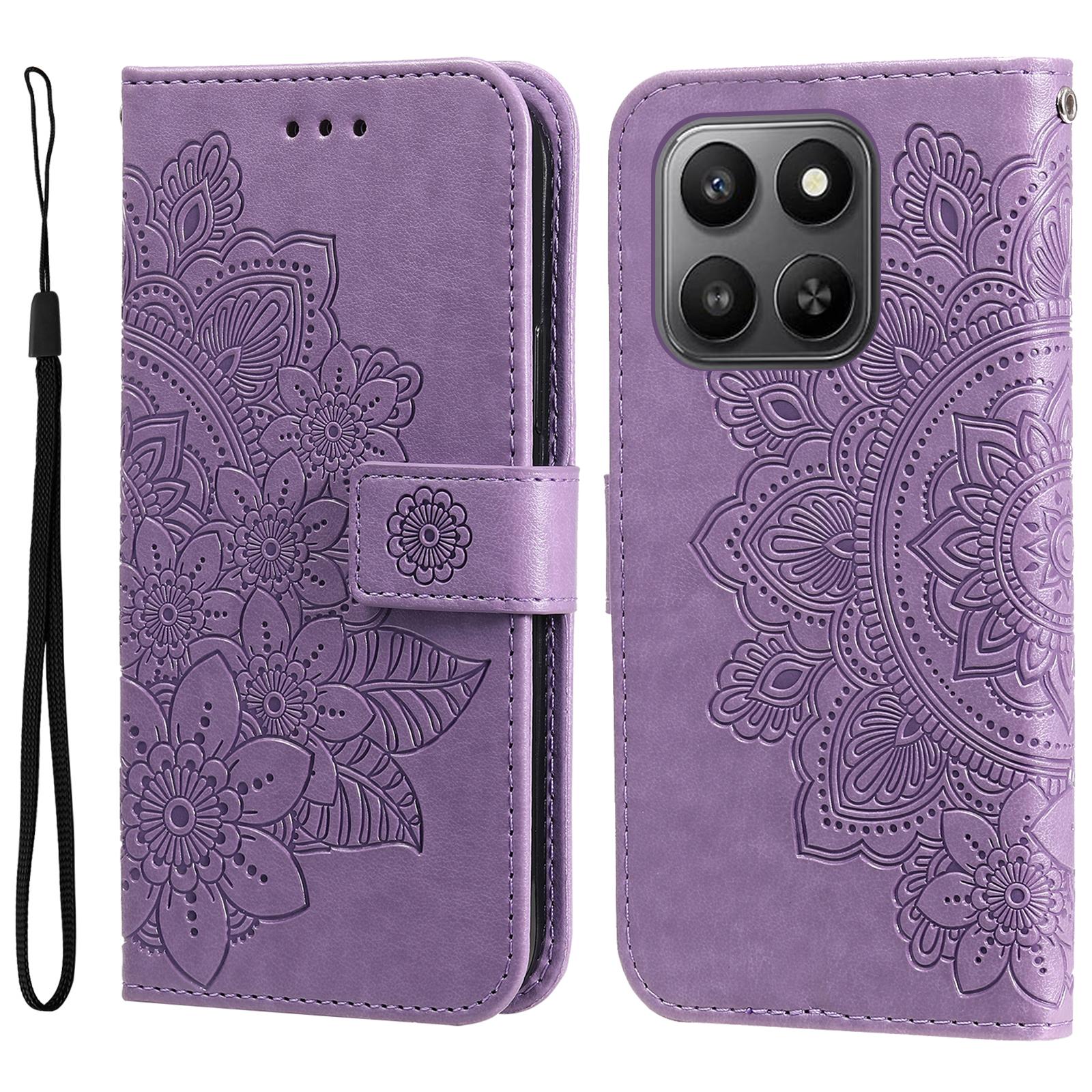 

Для Honor 400 Смарт-чехол с цветочным узором, кошелек из ПУ кожи, подставка, чехол для телефона Purple