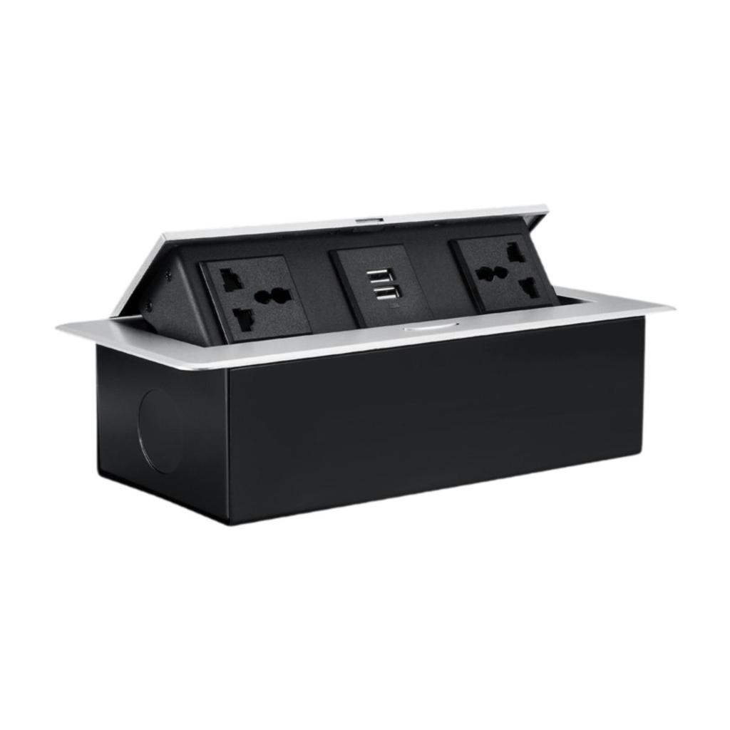 Desktop Hidden up Socket Embedded Power Strip Multifunctional Compact Connectivity Box Recessed Double USB Ports Power Socket