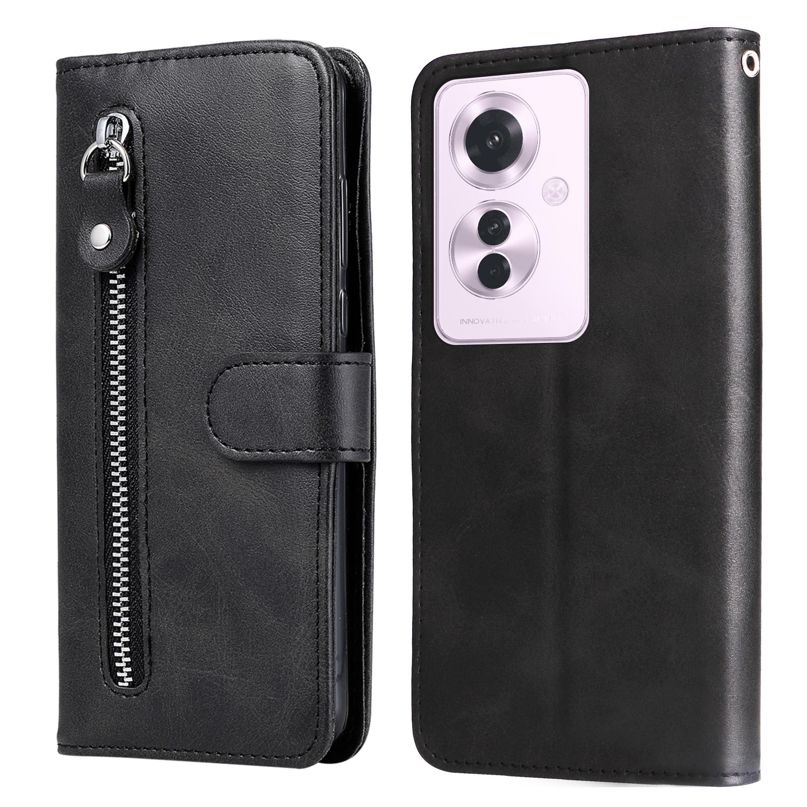 

For Oppo Reno11 F 5G/F25 Pro 5G Case Zipper Pocket Calf Texture Leather Wallet Phone Cover Black