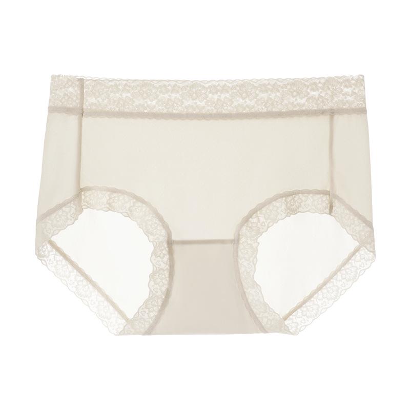 Women's Seamless Lace Mid-Waist Antibacterial Ice Silk Briefs - Cooling & Breathable