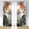 2 pieces, Golden Line Abstract Floral curtains - semi transparent - suitable for living room, bedroom and home decoration.