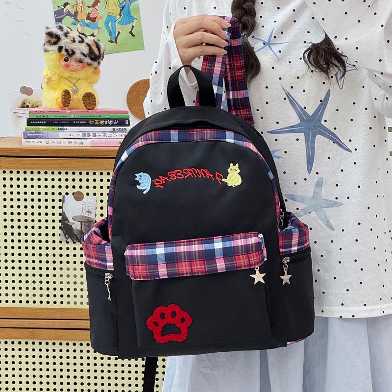 Schoolbag backpack Korean version large capacity schoolbag female campus backpack classic student backpack plaid junior high school student schoolbag