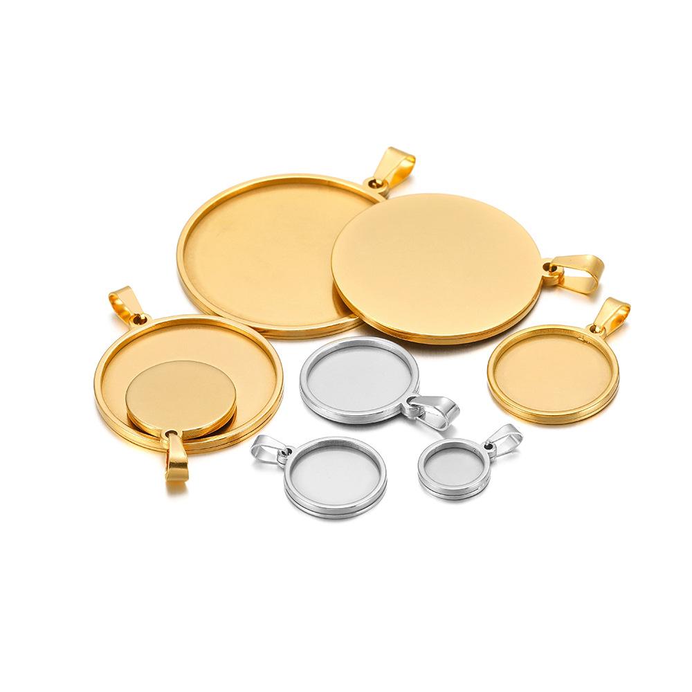 18K Gold Plated Stainless Steel Round Pendant Tray (10-40mm) for DIY Necklaces