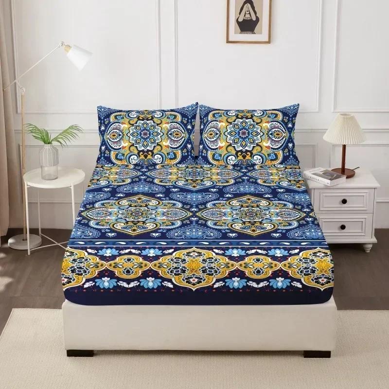 1PC Printed Fitsheet Single Double Twin Queen Size Mattress Cover with Elastic Band Bedsheet Soft Comfortable Fitted Sheet