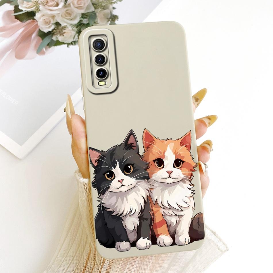 For Vivo Y70s Y70t V2002A Cute Cat Flower Phone Case For Vivo Y70S Y70T 5G Shockproof Soft Silicone Covers Bumpers