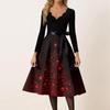 Women's Casual Fashion V Neck Christmas Printed Vintage Dress