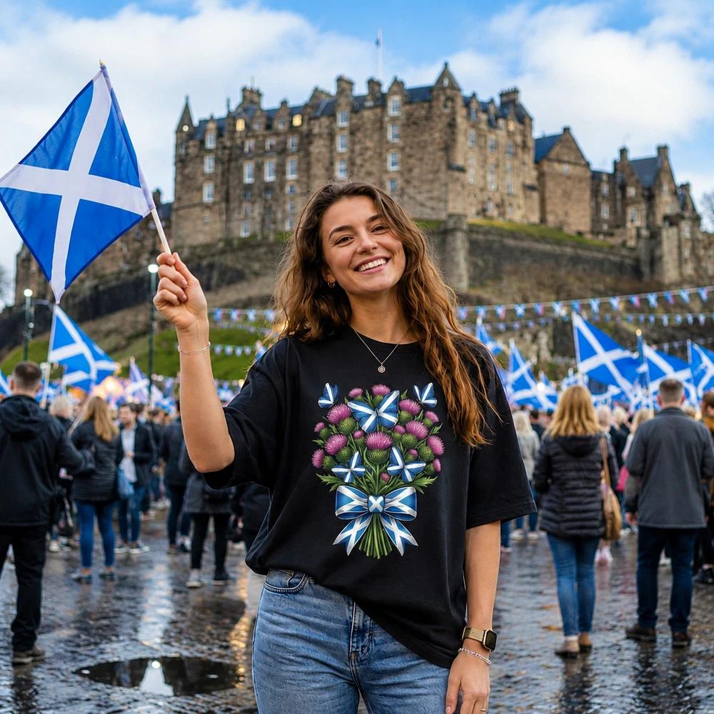 Scottish Thistle Butterfly TShirt Scotland Flag Gift Idea S