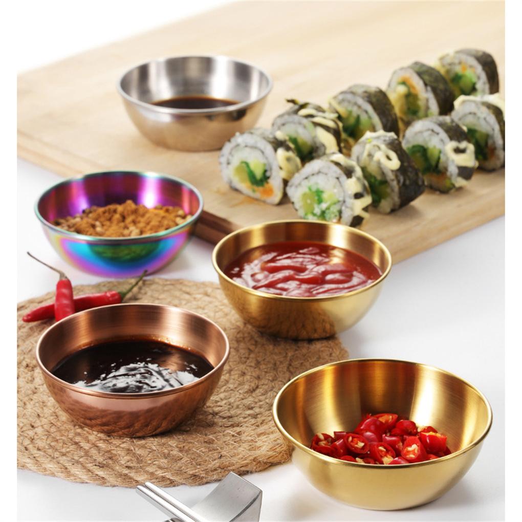4 Pieces Stainless Steel Sauce Sushi Dishes Spice Vinegar Plates Dipping Bowls Household Tableware Dessert for Dining Hall
