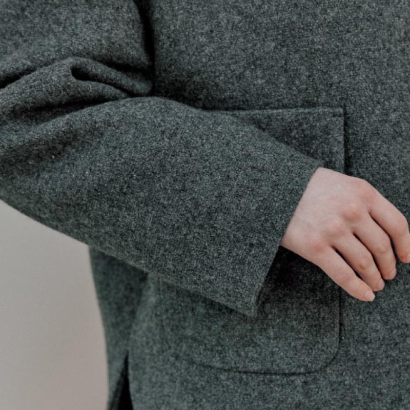 Wool Blend Drop Shoulder Stand Collar Cropped Jacket Cd01qj300on