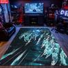 Anime Swordsman Area Rug, Blue Water Wave Theme  Floor Mat, Decorative Carpet for Gaming Room Bedroom, Washable Home Decor Gift