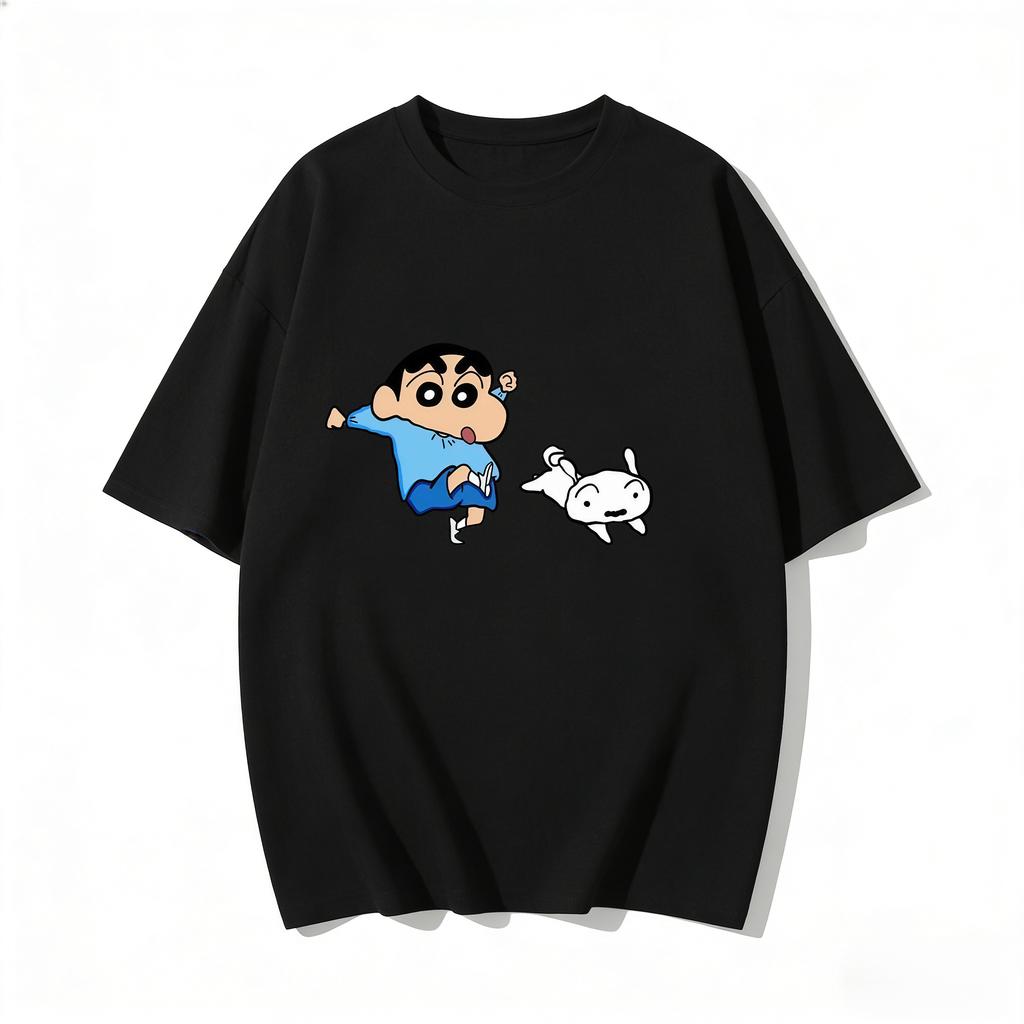 2026 New Crayon Shinchan Shiro Print TShirt Cute Anime Cartoon Family Matching Tees Casual Cotton Short Sleeve Tops Couple