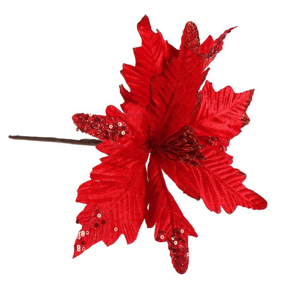 Velvet Cloth Christmas Fake Flower Glitter Xmas Tree Ornaments  Party Supplies