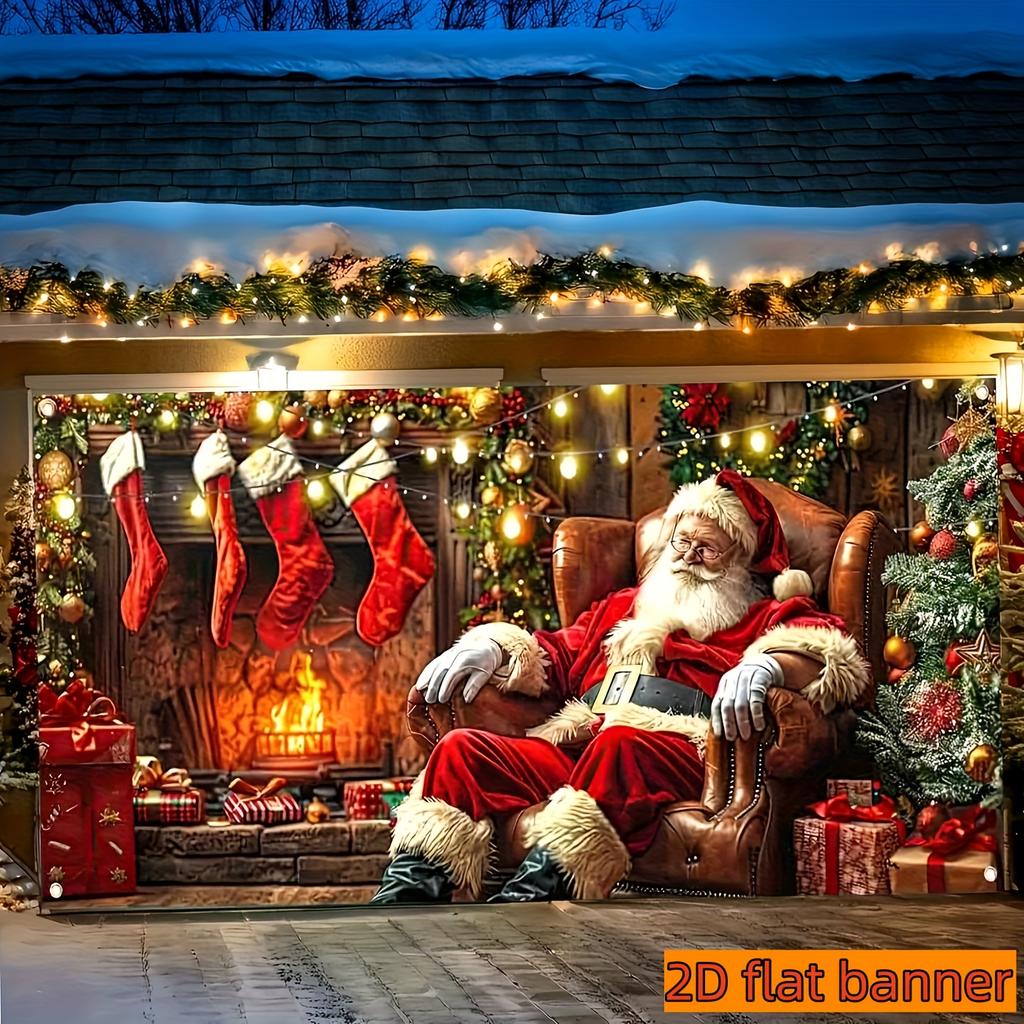 2D door banner Christmas garage door banner Christmas garage door cover Christmas tree indoor and outdoor party decoration