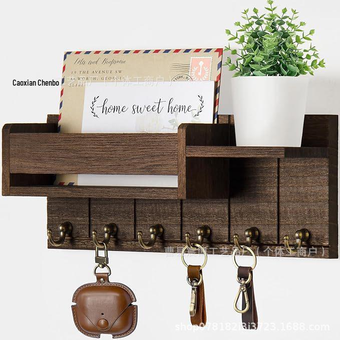 Stock Simple Wooden Wall Shelf & Key Holder - Solid Wood, Wall-Mounted for Entrance Hall