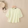 ZANZEA Women Casual Round Neck Lace Crochet Patchwork Summer Short Sleeve Blouse
